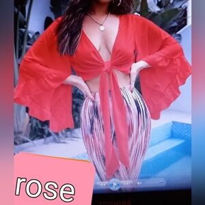 pink Rose  Ruffled Bellsleeve top